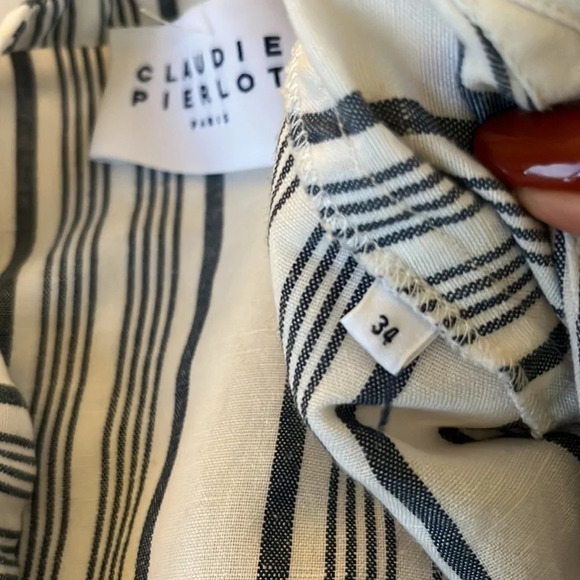 CLAUDIE PIERLOT Rafaela gathered striped linen-blend mini dress size 34 - Picture 8 of 11